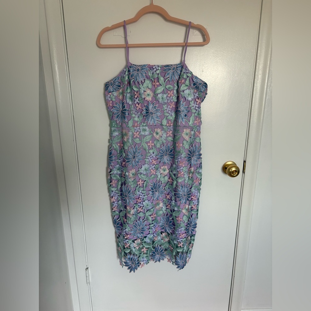 Floral Lace Dress in Pastel Blue and Purple